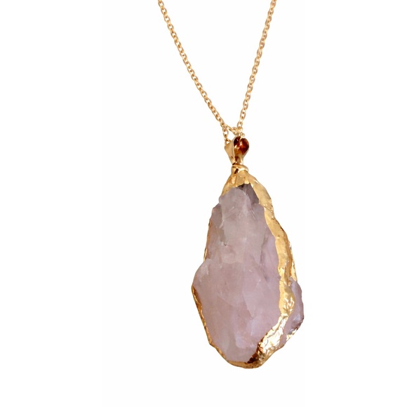 Raw Rose Quartz Gold Pendant Necklace 16–18” Adjustable |Crystal Healing Jewelry - Picture 2 of 3